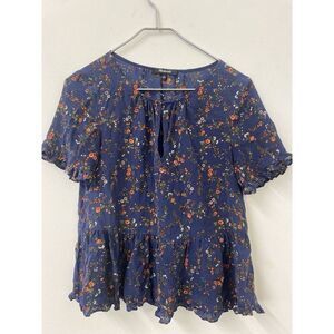 Womens Madewell 100% Silk Floral Delicate Blouse Size Small Ruffle Hem & Sleeves